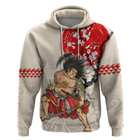 Personalised Pan-Pacific Festival Zip Hoodie Japanese Samurai with Hawaiian Pattern