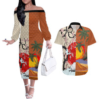 Pan-Pacific Festival Couples Matching Off The Shoulder Long Sleeve Dress and Hawaiian Shirt Mauna Kea and Fuji Mountains