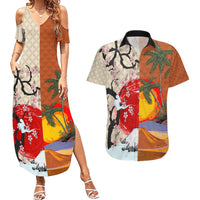 Japanese Culture Hawaii Style Couples Matching Summer Maxi Dress and Hawaiian Shirt Mauna Kea and Fuji Mountains LT03 Brown - Polynesian Pride