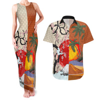 Japanese Culture Hawaii Style Couples Matching Tank Maxi Dress and Hawaiian Shirt Mauna Kea and Fuji Mountains LT03 Brown - Polynesian Pride