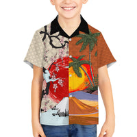 Japanese Culture Hawaii Style Family Matching Tank Maxi Dress and Hawaiian Shirt Mauna Kea and Fuji Mountains LT03 Son's Shirt Brown - Polynesian Pride
