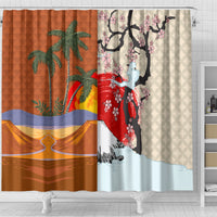 Pan-Pacific Festival Shower Curtain Mauna Kea and Fuji Mountains