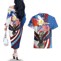 Philippines and United States Semiquincentennial Couples Matching Off The Shoulder Long Sleeve Dress and Hawaiian Shirt Eagle and National Flag Style