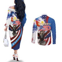 Philippines and United States Semiquincentennial Couples Matching Off The Shoulder Long Sleeve Dress and Long Sleeve Button Shirt Eagle and National Flag Style LT03 - Polynesian Pride