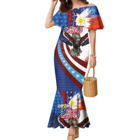 Philippines and United States Semiquincentennial Family Matching Mermaid Dress and Hawaiian Shirt Eagle and National Flag Style LT03 Mom's Dress Multicolor - Polynesian Pride