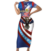 Philippines and United States Semiquincentennial Short Sleeve Bodycon Dress Eagle and National Flag Style LT03 Long Dress Multicolor - Polynesian Pride