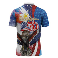 Philippines and United States Semiquincentennial Zipper Polo Shirt Eagle and National Flag Style