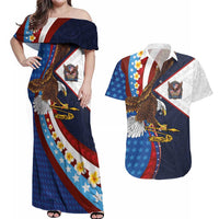 American Samoa and United States Semiquincentennial Couples Matching Off Shoulder Maxi Dress and Hawaiian Shirt Bald Eagle with National Flag Style LT03 Multicolor - Polynesian Pride