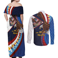 American Samoa and United States Semiquincentennial Couples Matching Off Shoulder Maxi Dress and Long Sleeve Button Shirt Bald Eagle with National Flag Style LT03 - Polynesian Pride