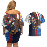 American Samoa and United States Semiquincentennial Couples Matching Off Shoulder Short Dress and Hawaiian Shirt Bald Eagle with National Flag Style LT03 - Polynesian Pride