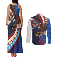American Samoa and United States Semiquincentennial Couples Matching Tank Maxi Dress and Long Sleeve Button Shirt Bald Eagle with National Flag Style LT03 - Polynesian Pride
