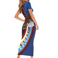 American Samoa and United States Semiquincentennial Short Sleeve Bodycon Dress Bald Eagle with National Flag Style LT03 - Polynesian Pride