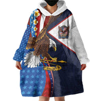 American Samoa and United States Semiquincentennial Wearable Blanket Hoodie Bald Eagle with National Flag Style LT03 - Polynesian Pride