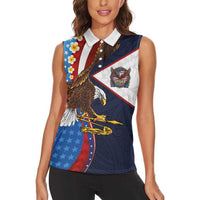 American Samoa and United States Semiquincentennial Women Sleeveless Polo Shirt Bald Eagle with National Flag Style LT03 - Polynesian Pride