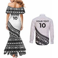 Custom Fijian Rugby Couples Matching Mermaid Dress and Long Sleeve Button Shirt Tapa Pattern and Palm Tree Tribal LT03 - Polynesian Pride