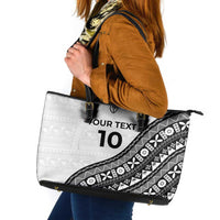 Custom Fijian Rugby Leather Tote Bag Tapa Pattern and Palm Tree Tribal