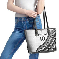 Custom Fijian Rugby Leather Tote Bag Tapa Pattern and Palm Tree Tribal