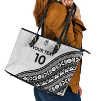 Custom Fijian Rugby Leather Tote Bag Tapa Pattern and Palm Tree Tribal