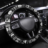 Fijian Rugby Steering Wheel Cover Tapa Pattern and Palm Tree Tribal