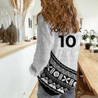 Custom Fijian Rugby Women Casual Shirt Tapa Pattern and Palm Tree Tribal