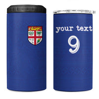 Custom Fijian Football 4 in 1 Can Cooler Tumbler Tapa Pattern and Shark Tribal LT03 One Size: 16 oz Blue - Polynesian Pride