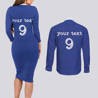 Custom Fijian Football Couples Matching Long Sleeve Bodycon Dress and Long Sleeve Button Shirt Tapa Pattern and Shark Tribal