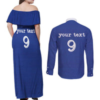 Custom Fijian Football Couples Matching Off Shoulder Maxi Dress and Long Sleeve Button Shirt Tapa Pattern and Shark Tribal LT03 - Polynesian Pride
