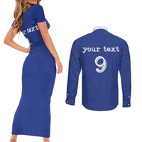Custom Fijian Football Couples Matching Short Sleeve Bodycon Dress and Long Sleeve Button Shirt Tapa Pattern and Shark Tribal