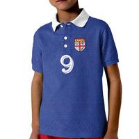 Custom Fijian Football Kid Polo Shirt Tapa Pattern and Shark Tribal LT03 Kid Blue - Polynesian Pride