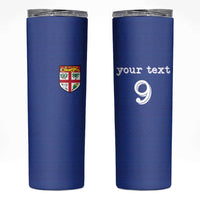 Custom Fijian Football Skinny Tumbler Tapa Pattern and Shark Tribal LT03 Blue - Polynesian Pride