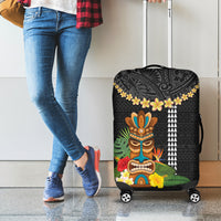 Hawaii Plumeria Lei Luggage Cover Tiki and Kakau Pattern Black Color