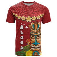 Hawaii Plumeria Lei T Shirt Tiki and Kakau Pattern Red Color