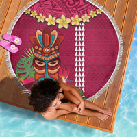 Hawaii Plumeria Lei Beach Blanket Tiki and Kakau Pattern Pink Color