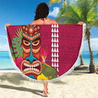Hawaii Plumeria Lei Beach Blanket Tiki and Kakau Pattern Pink Color
