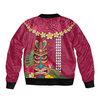 Hawaii Plumeria Lei Bomber Jacket Tiki and Kakau Pattern Pink Color