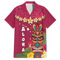 Hawaii Plumeria Lei Family Matching Long Sleeve Bodycon Dress and Hawaiian Shirt Tiki and Kakau Pattern Pink Color LT03 Dad's Shirt - Short Sleeve Pink - Polynesian Pride