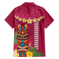 Hawaii Plumeria Lei Family Matching Long Sleeve Bodycon Dress and Hawaiian Shirt Tiki and Kakau Pattern Pink Color LT03 - Polynesian Pride