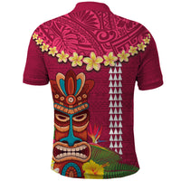 Hawaii Plumeria Lei Polo Shirt Tiki and Kakau Pattern Pink Color