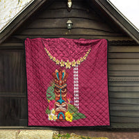 Hawaii Plumeria Lei Quilt Tiki and Kakau Pattern Pink Color
