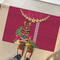 Hawaii Plumeria Lei Rubber Doormat Tiki and Kakau Pattern Pink Color
