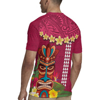 Hawaii Plumeria Lei Rugby Jersey Tiki and Kakau Pattern Pink Color