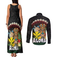 Aloha Hawaii Couples Matching Tank Maxi Dress and Long Sleeve Button Shirt Kanaka Maoli with Polynesian Spiral Plumeria