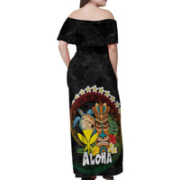 Aloha Hawaii Family Matching Off Shoulder Maxi Dress and Hawaiian Shirt Kanaka Maoli with Polynesian Spiral Plumeria