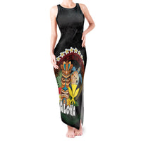 Aloha Hawaii Tank Maxi Dress Kanaka Maoli with Polynesian Spiral Plumeria LT03 Women Black - Polynesian Pride