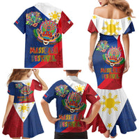 Philippines MassKara Family Matching Mermaid Dress and Hawaiian Shirt Filipino Carnival Mask and Polynesian Pattern