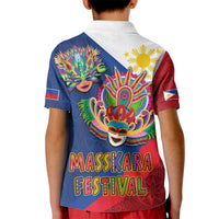 Philippines MassKara Kid Polo Shirt Filipino Carnival Mask and Polynesian Pattern
