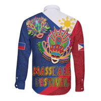 Philippines MassKara Long Sleeve Button Shirt Filipino Carnival Mask and Polynesian Pattern