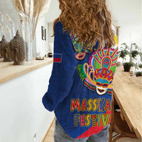 Philippines MassKara Women Casual Shirt Filipino Carnival Mask and Polynesian Pattern