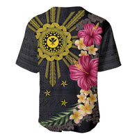 Hawaii and Philippines Together Baseball Jersey Hibiscus Flower and Sun Badge Polynesian Pattern Coloful