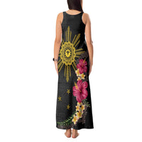 Hawaii and Philippines Together Tank Maxi Dress Hibiscus Flower and Sun Badge Polynesian Pattern Coloful